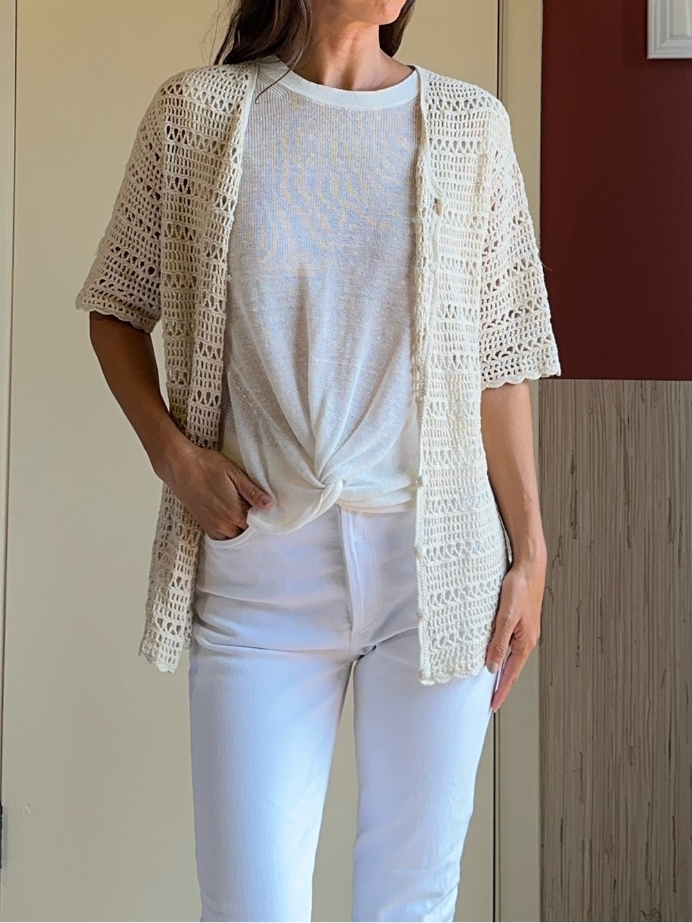 Lightweight Cream Crochet Cardigan
